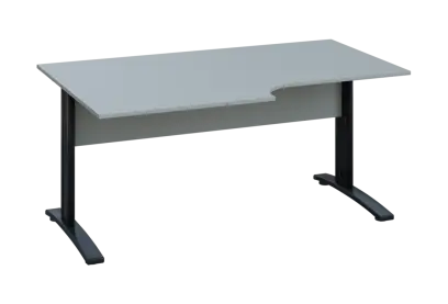 ERK 18 - 168 stůl kancelářský, rohový, levý, kovová podnož černá, deska 18 mm, široký 1600 mm, šedá